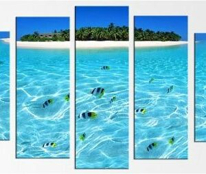Acrylic Glass Wall Art Island, Glowing in the dark, Set of 5, 90 x 180 cm (1 panel 30 x 90 cm, 2 panels 30 x 80 cm, 2 panels 40 x 60 cm)